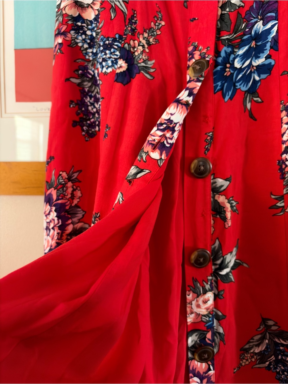 Maeve by Anthropologie Red Floral Button-Front Women’s Midi Dress Size 8 - Picture 8 of 9